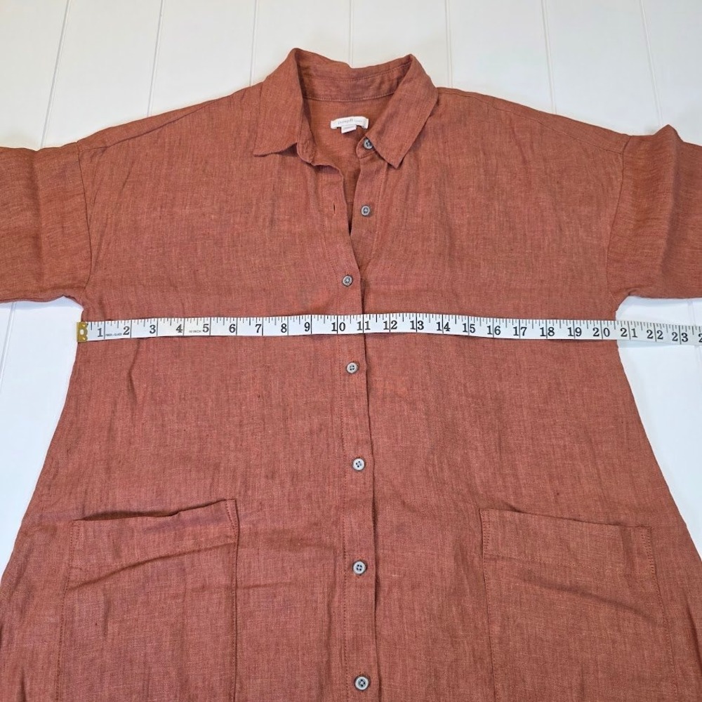 Pure Jill Small Petite 100% Linen Shirt Dress Terracotta Button Front Pockets - Picture 6 of 7